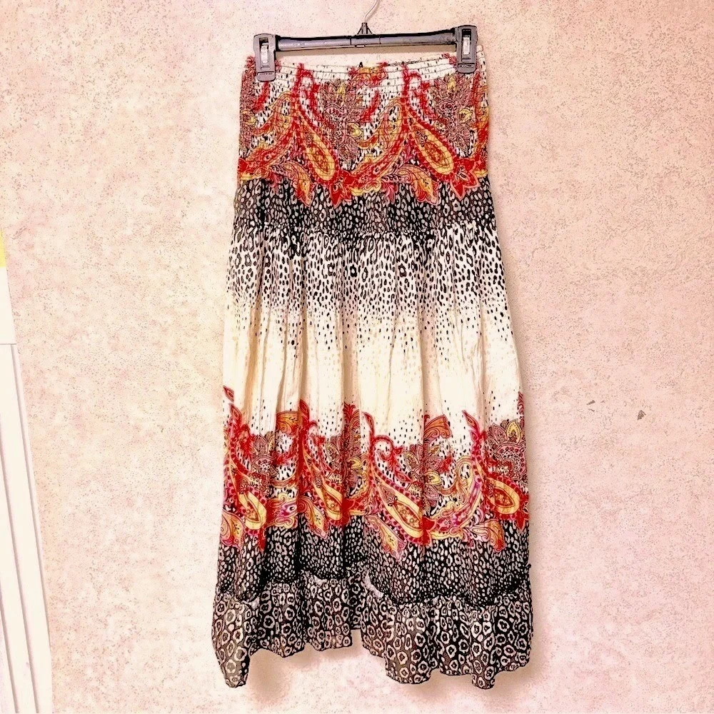 LAPIS M WOMENS COLORFUL BOHO‎ WESTERN FESTIVAL PAISLEY PRINT TIERED MAXI SKIRT - Picture 7 of 7